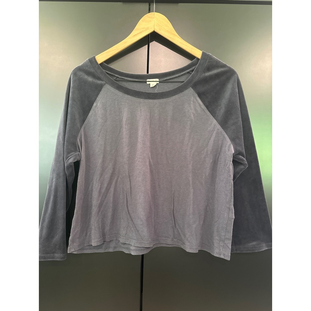 Garage‎ Oh So Soft Raglan Long Sleeve Top Grey Velour Sleeve Women Large